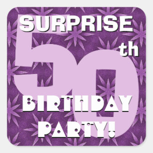 Sticker Carré 50e SURPRISE Anniversaire Violet Fireworks V02