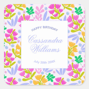Sticker Carré 50ème floral élégant chic aquarelle pastel