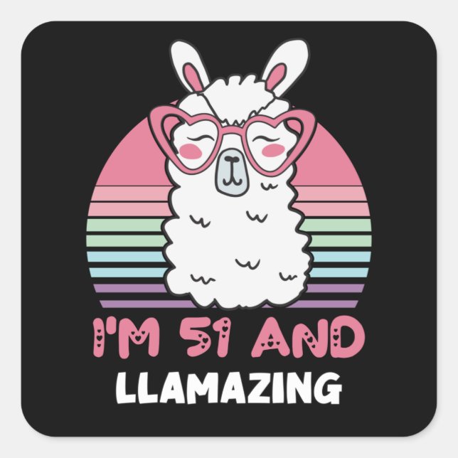 Sticker Carré 51 ans Anniversaire Llamazing Llama 51e anniversai (Devant)