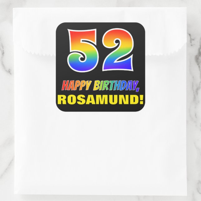 Sticker Carré 52e anniversaire : Bold, amusant, simple, arc-en-c (Sac)