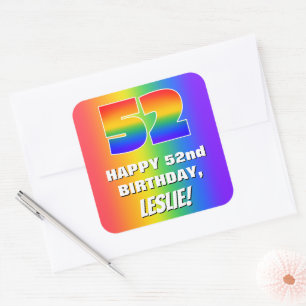 Sticker Carré 52e anniversaire : Coloré, amusant Motif arc-en-c