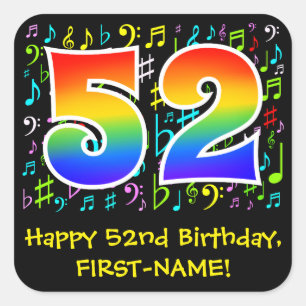 Sticker Carré 52e anniversaire : Symboles de musique colorée, A