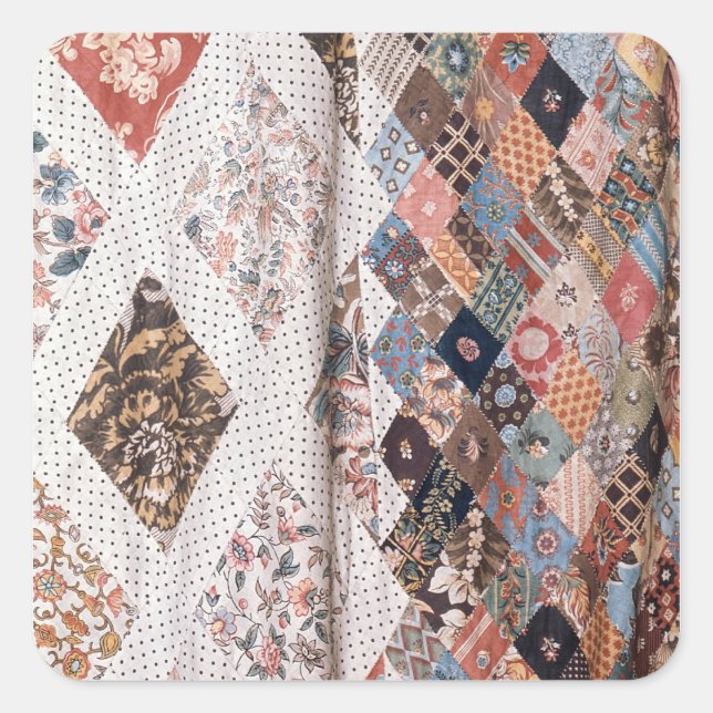 Sticker Carré 53 : Détail d'une courtepointe en patchwork faite  (Devant)