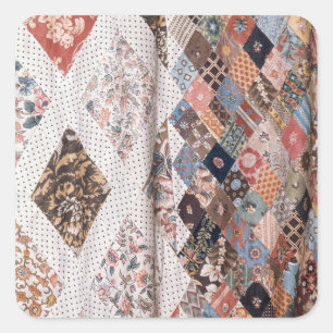 Sticker Carré 53 : Détail d'une courtepointe en patchwork faite