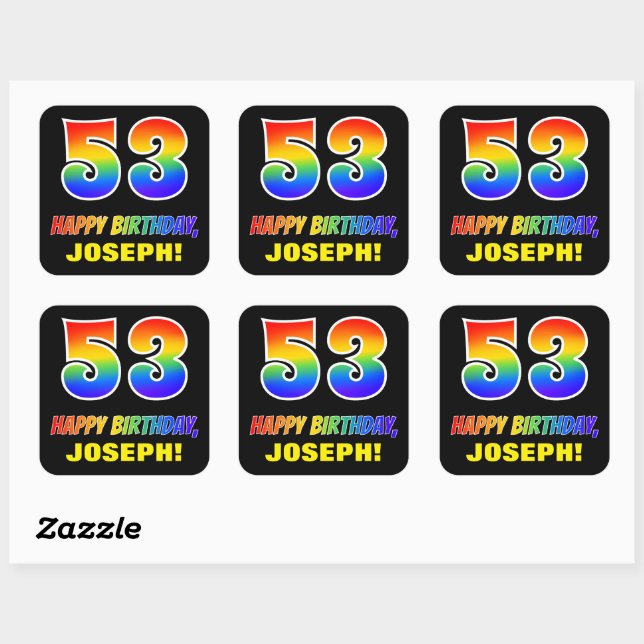 Sticker Carré 53e anniversaire : Bold, amusant, simple, arc-en-c (Feuille)