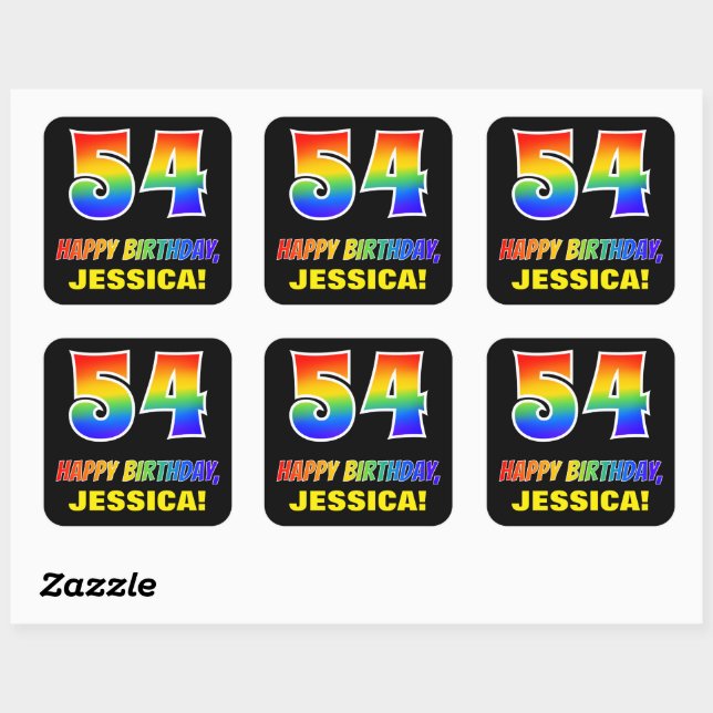 Sticker Carré 54e anniversaire : Bold, amusant, simple, arc-en-c (Feuille)