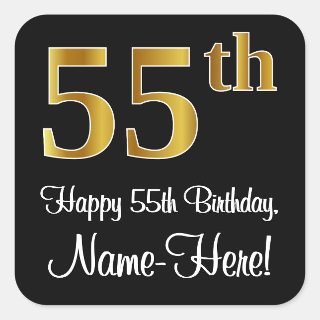 Sticker Carré 55e anniversaire - Elégant luxe Faux Gold Look # (Devant)