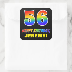 Sticker Carré 56e anniversaire : Bold, amusant, simple, arc-en-c