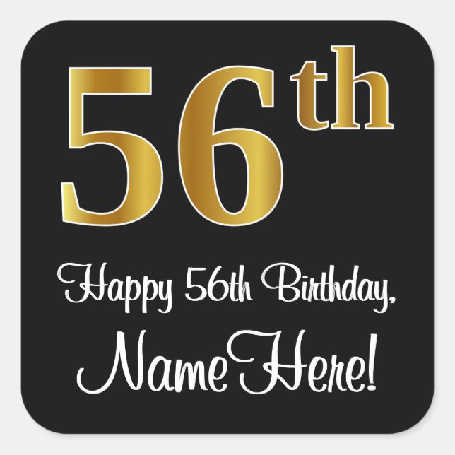 Sticker Carré 56e anniversaire - Elégant luxe Faux Gold Look # (Devant)