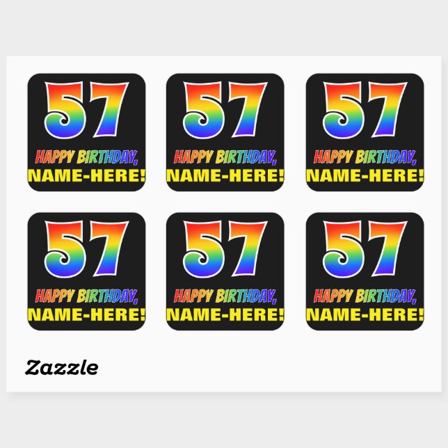 Sticker Carré 57e anniversaire : Bold, amusant, simple, arc-en-c (Feuille)