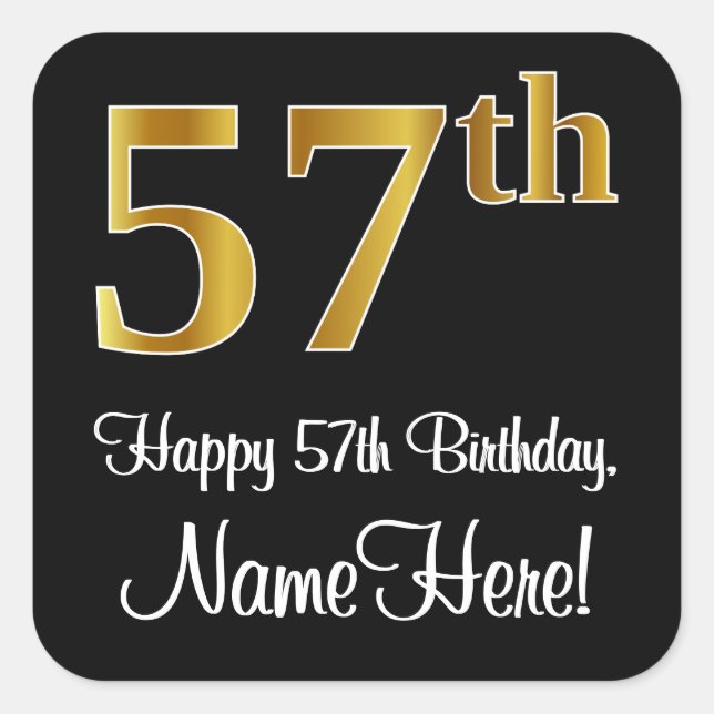 Sticker Carré 57e anniversaire - Elégant luxe Faux Gold Look # (Devant)