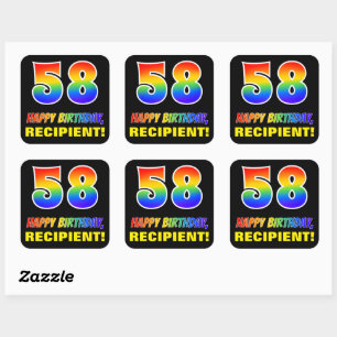 Sticker Carré 58e anniversaire : Bold, amusant, simple, arc-en-c