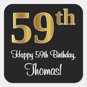 Sticker Carré 59e anniversaire - Elégant Luxueux Faux Gold Look