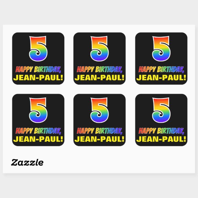 Sticker Carré 5e anniversaire : Bold, amusant, simple, arc-en-ci (Feuille)