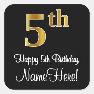 Sticker Carré 5e anniversaire - Elégant luxe Faux Gold Look #