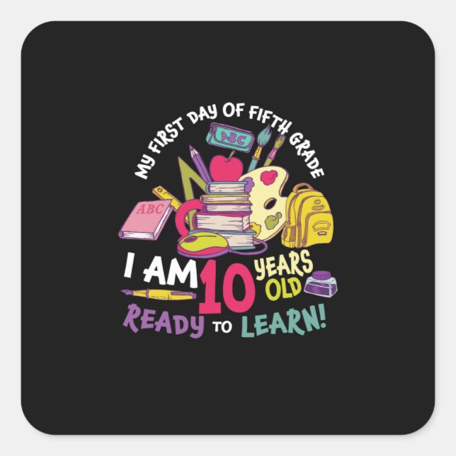 Sticker Carré 5e Grade Teacher My First Day (Devant)