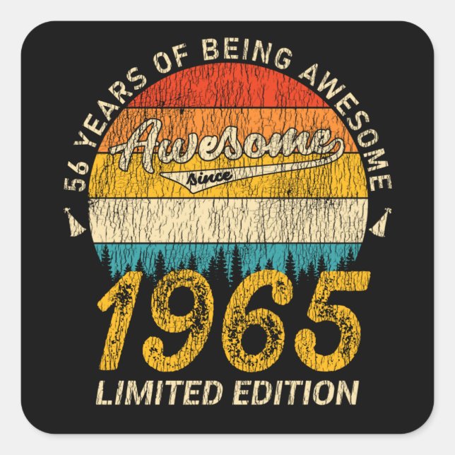 Sticker Carré 60 ans 1965 Retro Awesome 60e anniversaire Cadeau (Devant)