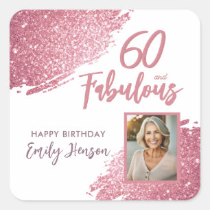 Sticker Carré 60 et fabuleux Parties scintillant rose photo 60e