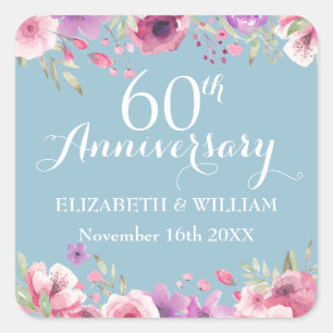 Sticker Carré 60e anniversaire Aquarelle Pays Roses
