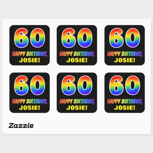 Sticker Carré 60e anniversaire : Bold, amusant, simple, arc-en-c (Feuille)