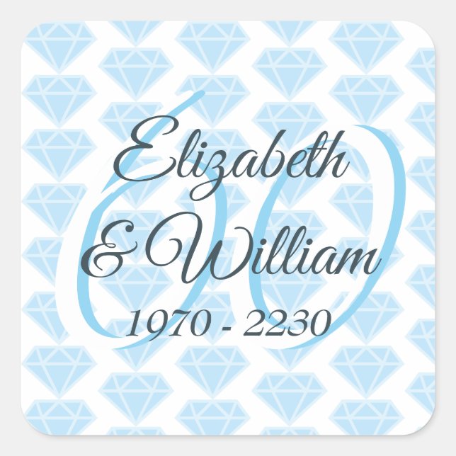 Sticker Carré 60e anniversaire du Mariage Célébration du diamant (Devant)