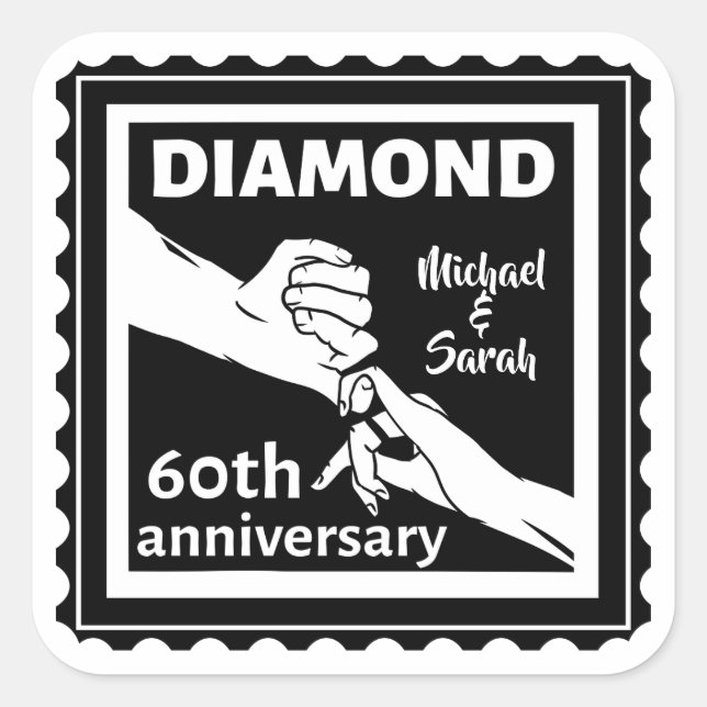 Sticker Carré 60e anniversaire du mariage diamant traditionnel (Devant)