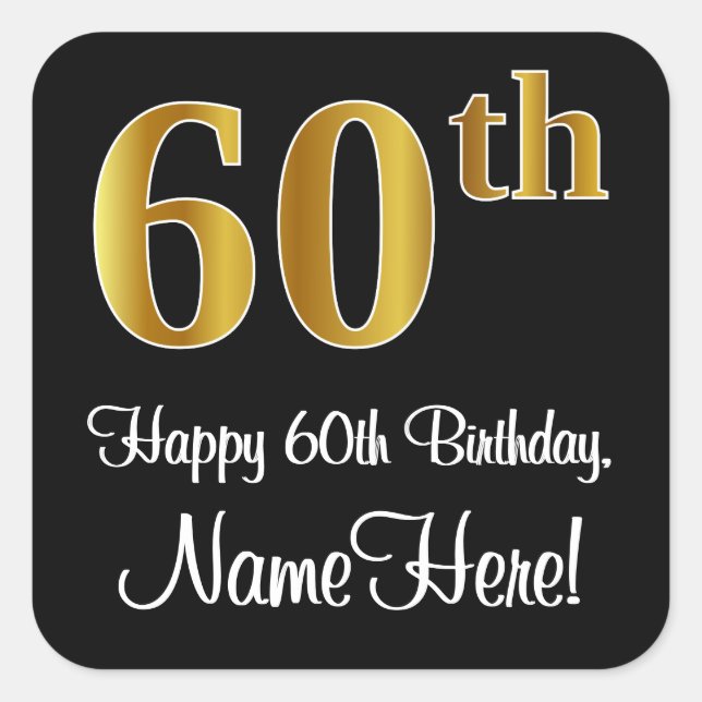 Sticker Carré 60e anniversaire - Elégant luxe Faux Gold Look # (Devant)