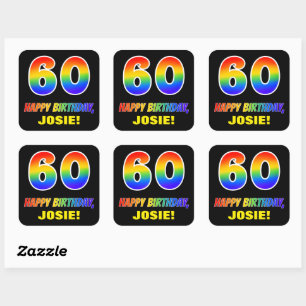 Sticker Carré 60e anniversaire : Gras, amusant, simple, arc-en-c