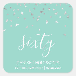 Sticker Carré 60e anniversaire Mint Green Silver Confetti