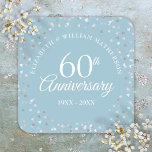 Sticker Carré 60e Anniversaire Script Coeurs d'amour Confetti<br><div class="desc">Doté de coeurs délicats confettis. Personnalisez avec vos informations spéciales pour le soixantième anniversaire du diamant en lettres chic. Conçu par Thisisnotme©</div>