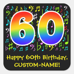 Sticker Carré 60e anniversaire : Symboles de musique colorée, A
