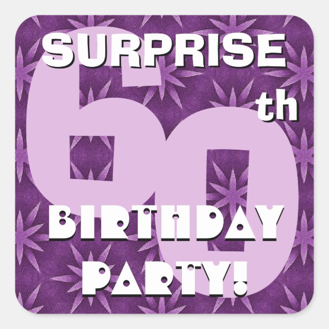 Sticker Carré 60e SURPRISE Anniversaire Violet Fireworks V03 (Devant)