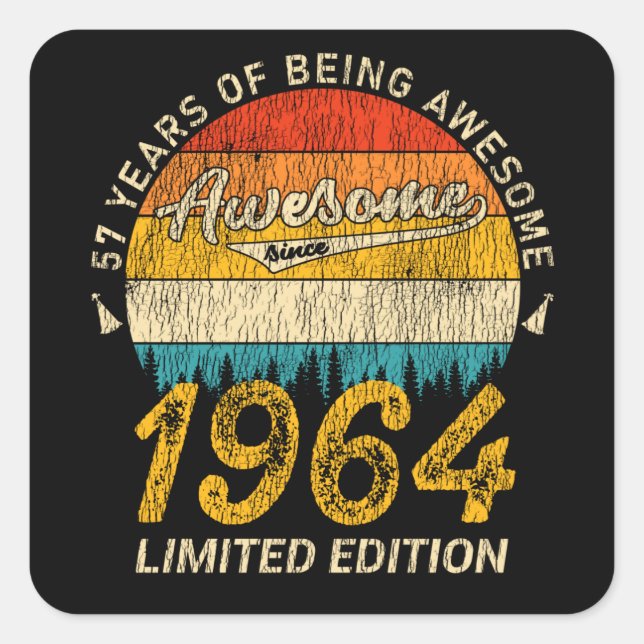 Sticker Carré 61 Ans 1964 Retro Awesome 61e anniversaire Cadeau (Devant)