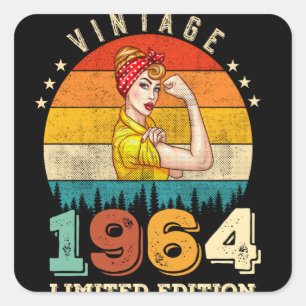 Sticker Carré 61 ans Anniversaire 1964 Vintage 61e anniversaire