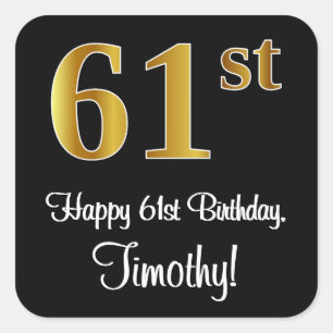 Sticker Carré 61e anniversaire - Elégant Luxueux Faux Gold Look