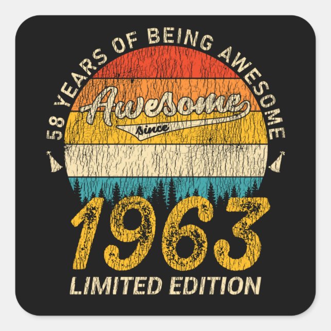 Sticker Carré 62 ans 1963 Retro Awesome 62e anniversaire Cadeau (Devant)
