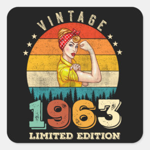 Sticker Carré 62 ans Anniversaire 1963 Vintage 62e anniversaire