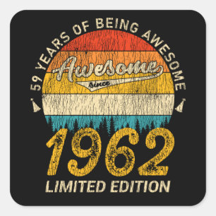 Sticker Carré 63 Ans 1962 Retro Awesome 63e anniversaire Cadeau