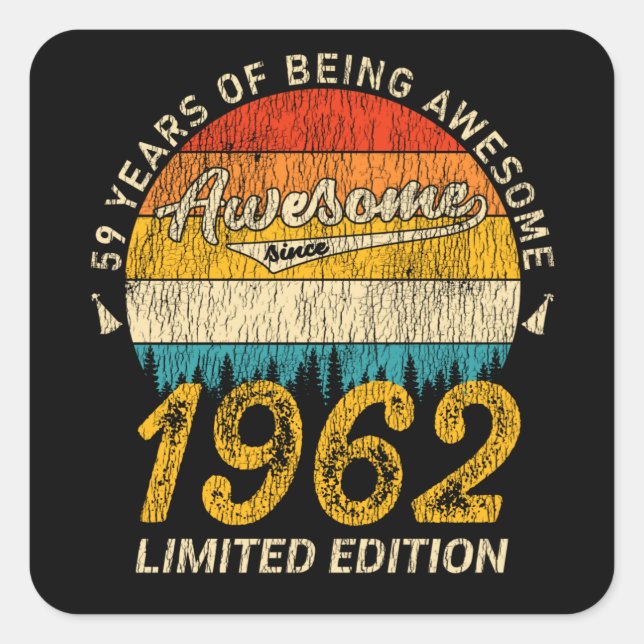Sticker Carré 63 Ans 1962 Retro Awesome 63e anniversaire Cadeau (Devant)