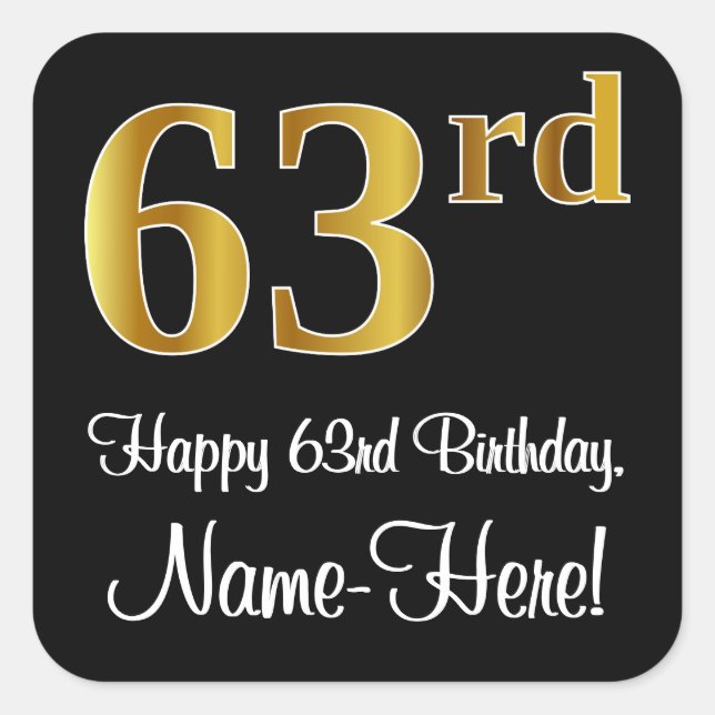 Sticker Carré 63e anniversaire - Elégant luxe Faux Gold Look # (Devant)