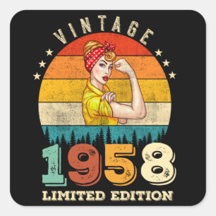 Sticker Carré 64 ans Femmes Anniversaire 1958 Vintage 64e annive