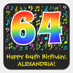 Sticker Carré 64e anniversaire : Symboles de musique colorée, A