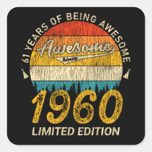 Sticker Carré 65 ans 1960 Retro Awesome 65e anniversaire Cadeau