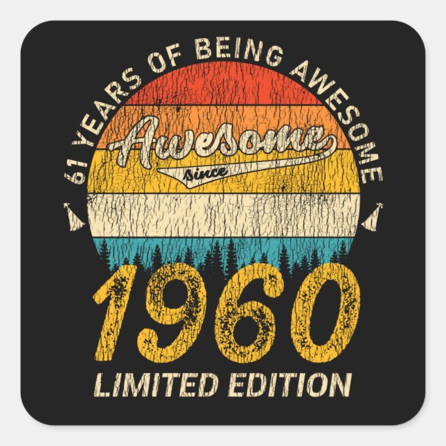 Sticker Carré 65 ans 1960 Retro Awesome 65e anniversaire Cadeau (Devant)