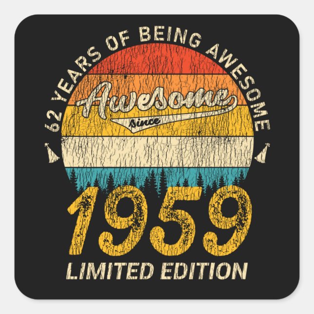 Sticker Carré 66 Ans 1959 Retro Awesome 66e anniversaire Cadeau (Devant)