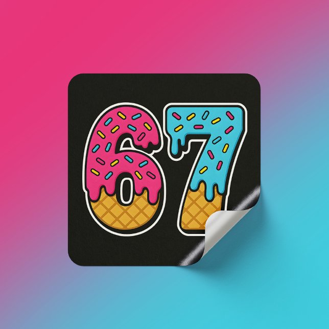 Sticker Carré 67 Drôle Mème Crème de glace Six sept Gen Alpha (Créateur téléchargé)