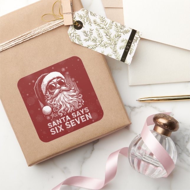 Sticker Carré 67 Meme Funny Santa Says Six Seven Christmas (Cadeaux)