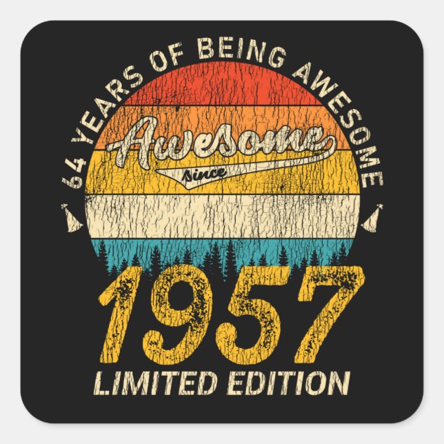 Sticker Carré 68 Ans 1957 Retro Awesome 68e anniversaire Cadeau (Devant)