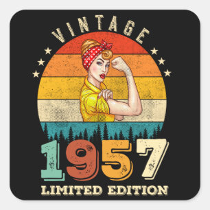 Sticker Carré 68 ans Anniversaire 1957 Vintage 68e anniversaire