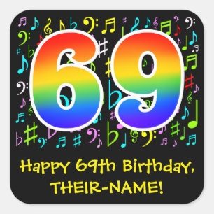 Sticker Carré 69e anniversaire : Symboles de musique colorée, A
